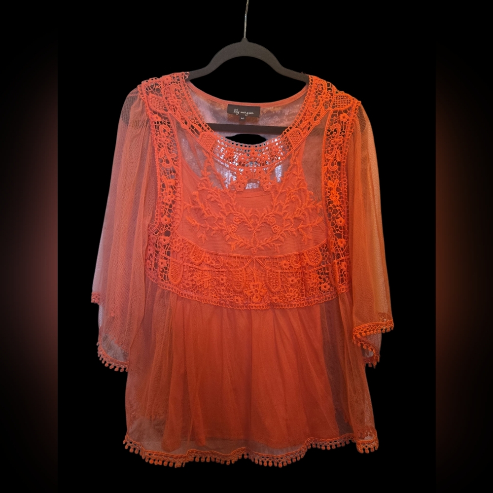 Elegant Orange Lace Blouse